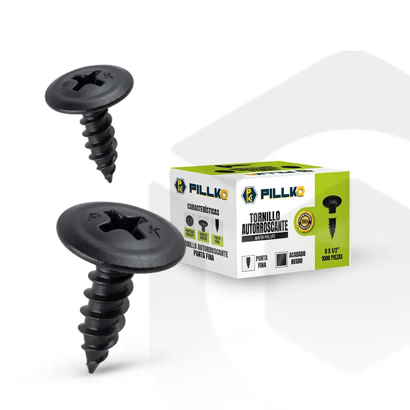 Tornillo Wafer Phillips Negro Punta Fina Calibre 8